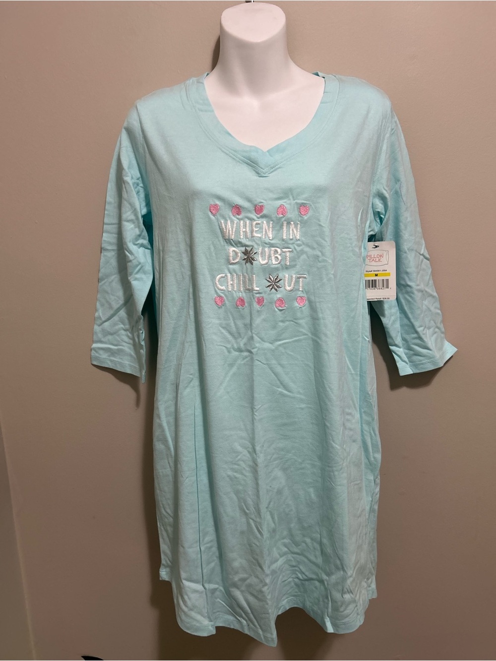 NEW Light Aqua Sleep Shirt with Embroidered Quote